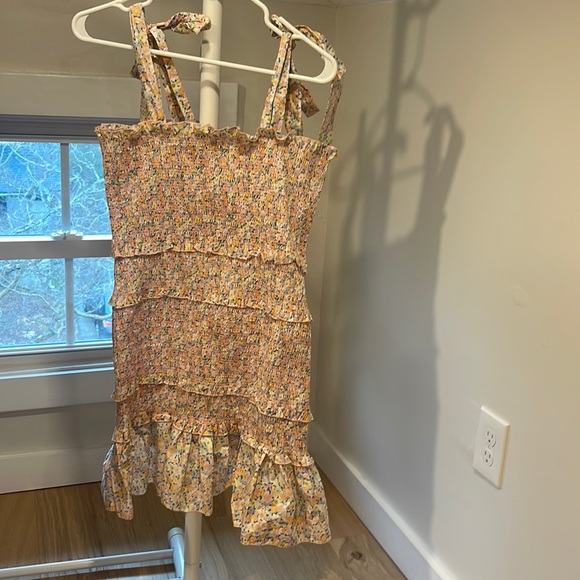 VICI- FRESHEN UP COTTON SMOCKED TIE STRAP DRESS - BLUSH MULTI, XL - Picture 4 of 6